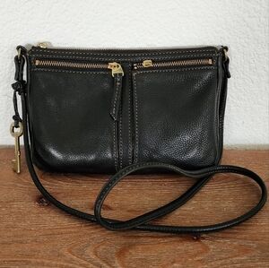 Fossil ERIN Pebbled Black Leather Crossbody Purse Bag